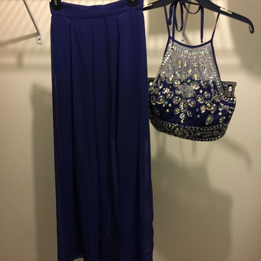 Blue two piece prom dress